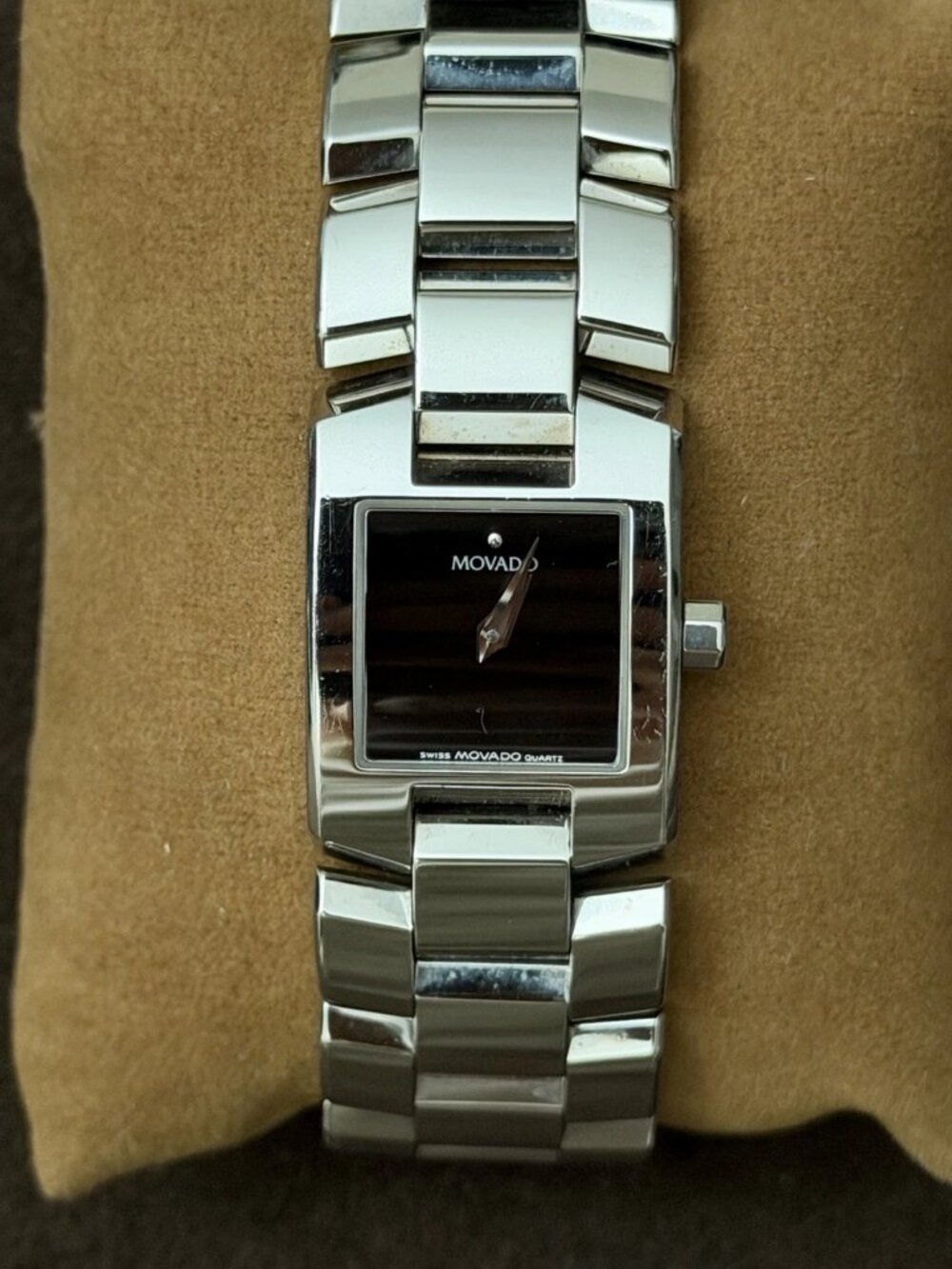 Movado Women's Quartz Stainless Steel Bracelet Watch Black Dial Rectangle